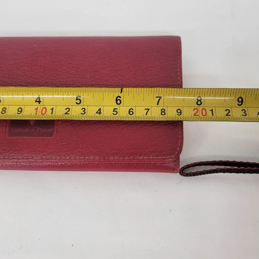 Valentino Pasini Red Leather Long Kiss Lock Wallet Gold Tone Hardware